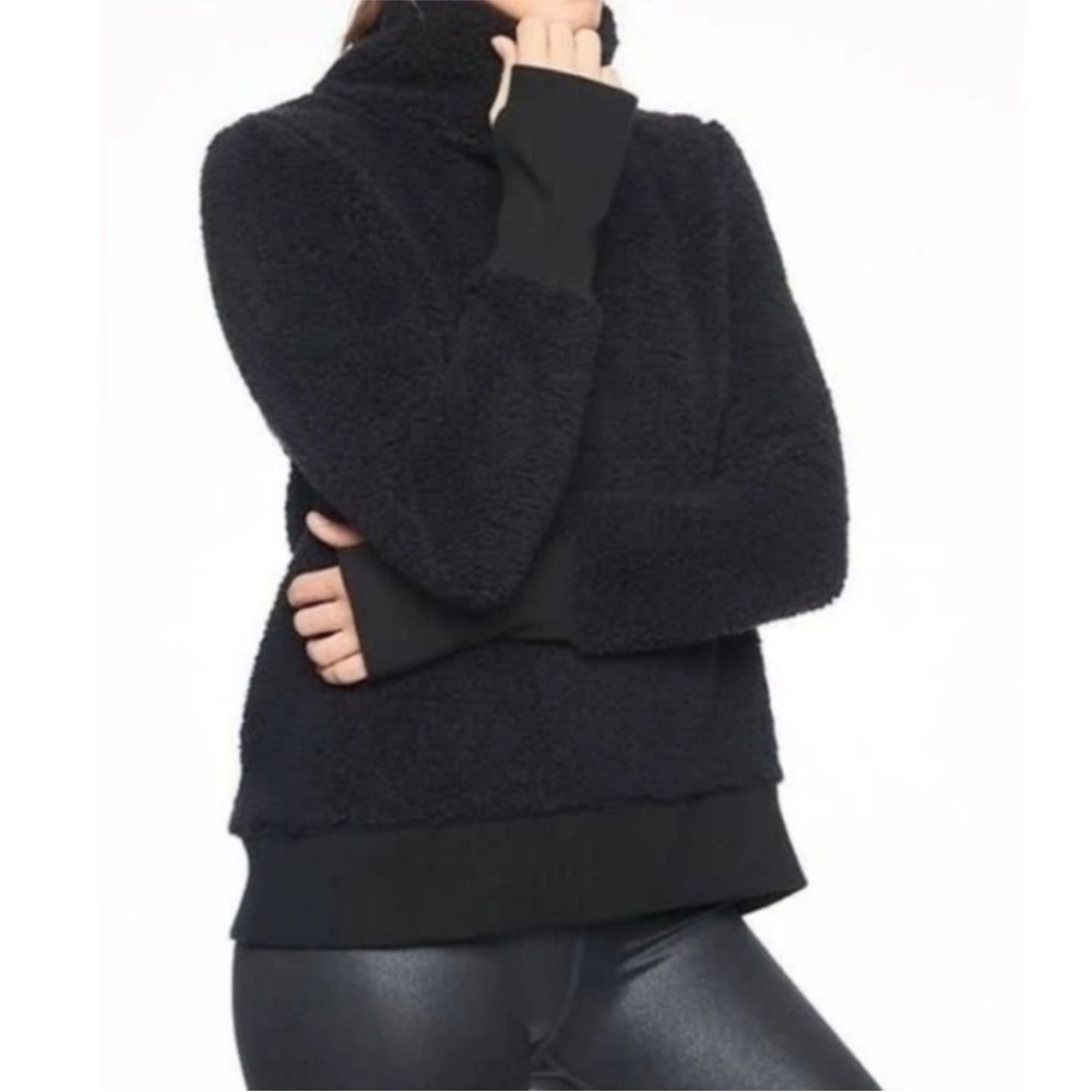 ATHLETA Nirvana Sherpa Funnel Neck Sweatshirt Black Size S